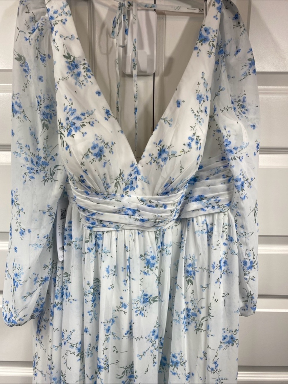 Azazie Norah Blue Cottage Floral Chiffon Spring Gown Dress Sheer Slit A20 - Picture 3 of 9